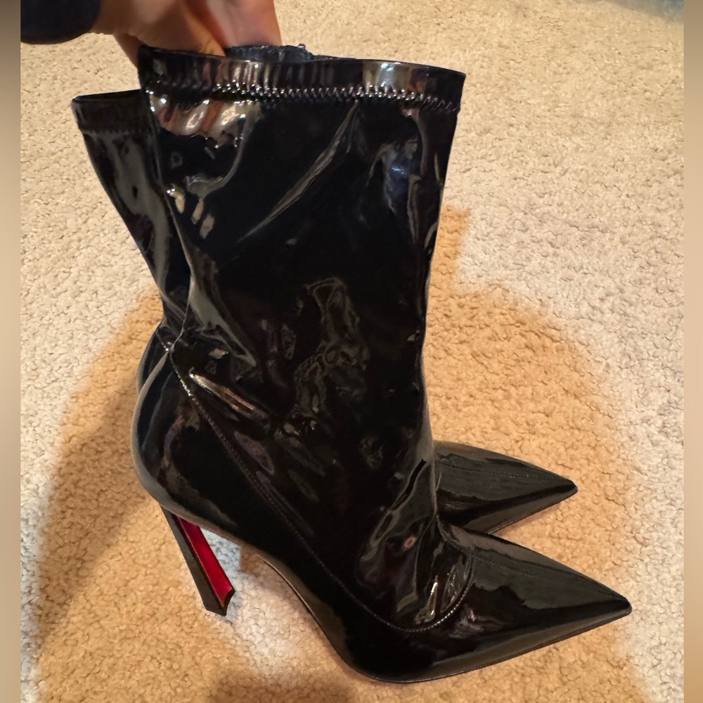 Christian Louboutin Condora Black Patent Leather Heeled Boots Sz 39.5